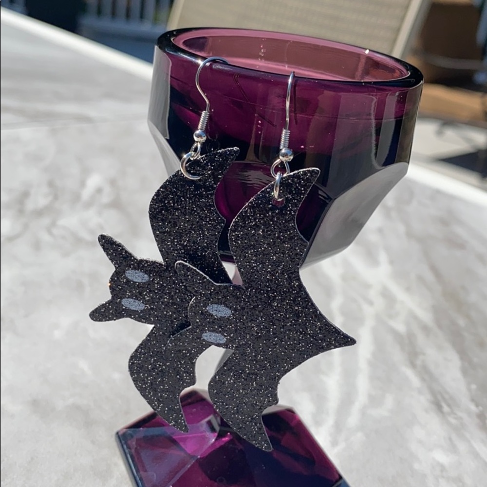 ✨ NWT! ✨ black bat faux leather earrings